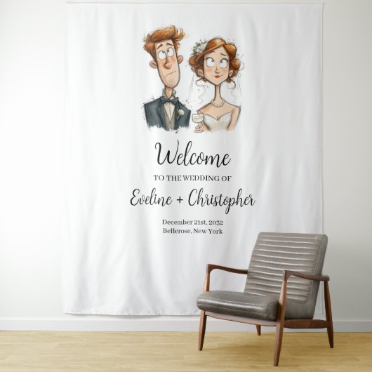 Quirky Wedding Tapestry Waterverf Passen getrouwd  Wandkleed (In situ)