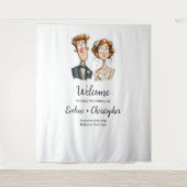 Quirky Wedding Tapestry Waterverf Passen getrouwd  Wandkleed (Voorkant)