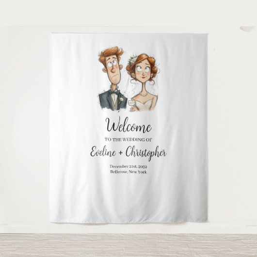 Quirky Wedding Tapestry Waterverf Passen getrouwd  Wandkleed (Voorkant)