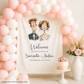 Quirky Wedding Tapestry Waterverf Passen getrouwd  Wandkleed