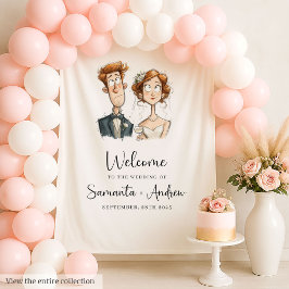 Quirky Wedding Tapestry Waterverf Passen getrouwd  Wandkleed