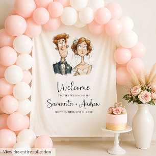 Quirky Wedding Tapestry Waterverf Passen getrouwd  Wandkleed