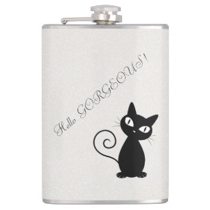 Quirky Whimsical Black Cat Glittery Hallo Prachtig Heupfles