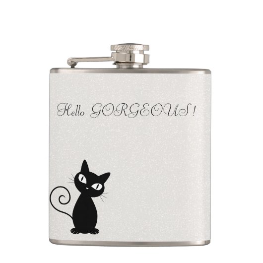 Quirky Whimsical Black Cat Glittery Hallo Prachtig Heupfles (Voorkant)