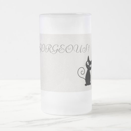 Quirky Whimsical Black Cat Glittery Hallo Prachtig Matglas Bierpul (Center)