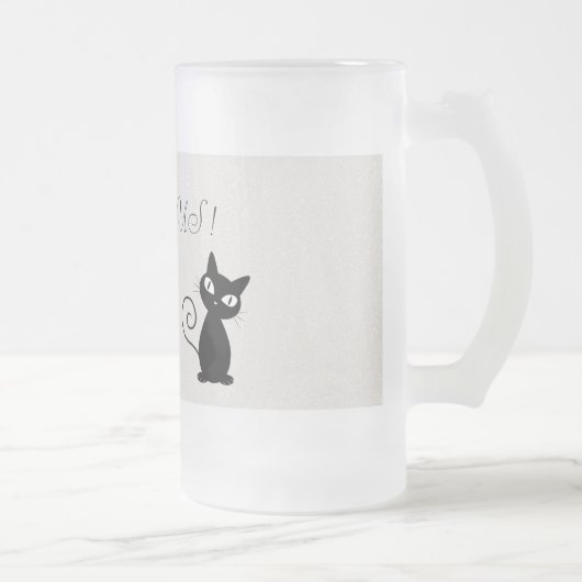 Quirky Whimsical Black Cat Glittery Hallo Prachtig Matglas Bierpul (Rechts)