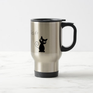 Quirky Whimsical Black Cat Glittery Hallo Prachtig Reisbeker