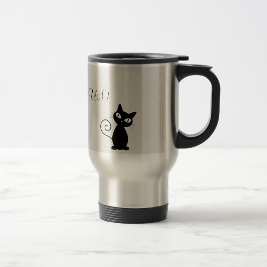 Quirky Whimsical Black Cat Glittery Hallo Prachtig Reisbeker (Rechts)
