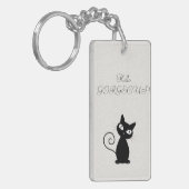 Quirky Whimsical Black Cat Glittery Hallo Prachtig Sleutelhanger (Voorkant Links)