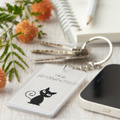 Quirky Whimsical Black Cat Glittery Hallo Prachtig Sleutelhanger (Voorkant Rechts)