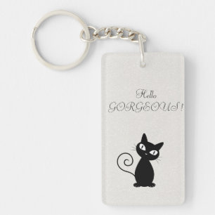 Quirky Whimsical Black Cat Glittery Hallo Prachtig Sleutelhanger