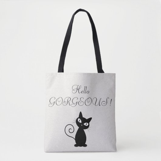 Quirky Whimsical Black Cat Glittery Hallo Prachtig Tote Bag (Voorkant)
