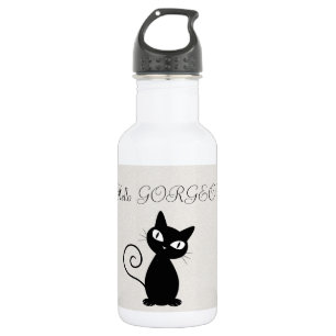 Quirky Whimsical Black Cat Glittery Hallo Prachtig Waterfles