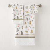 Quirky Whimsical Cats Pattern Illustration Bad Handdoek (Insitu)