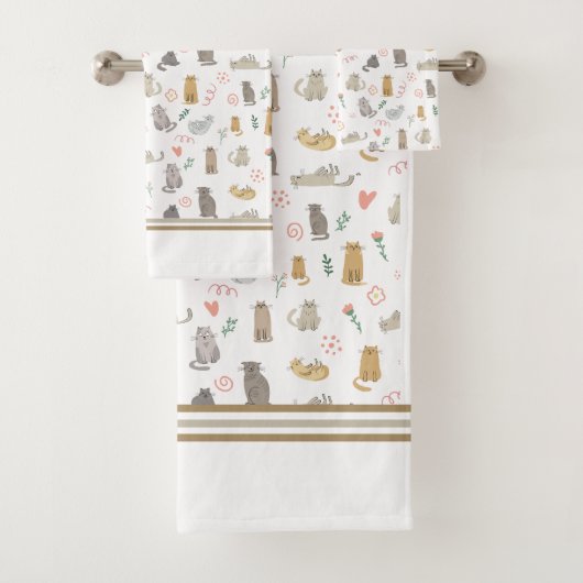 Quirky Whimsical Cats Pattern Illustration Bad Handdoek (Insitu)