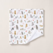 Quirky Whimsical Cats Pattern Illustration Bad Handdoek (Wasdoekje)
