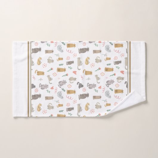 Quirky Whimsical Cats Pattern Illustration Bad Handdoek (Handdoek)