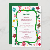 Quirky Whimsical Christmas CUSTOM Holiday Party Menu (Voorkant / Achterkant)