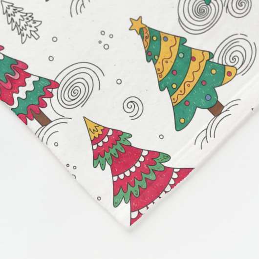 Quirky Whimsical Decorated Christmas Trees Doodles Fleece Deken (Hoek)