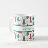 Quirky Whimsical Decorated Christmas Trees Doodles Koffiemok (Voorkant links)