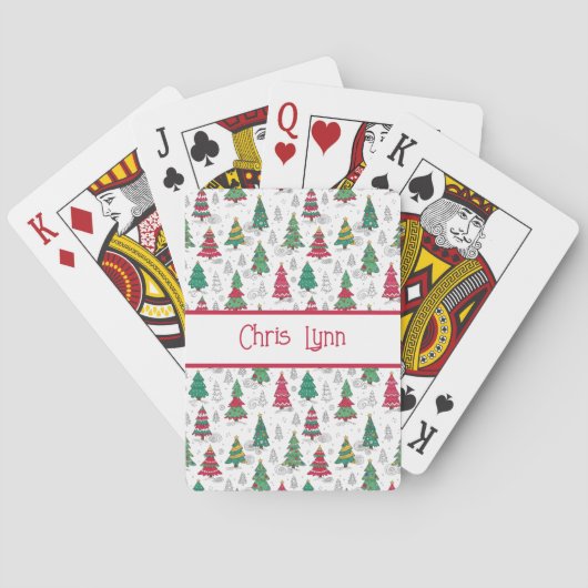 Quirky Whimsical Decorated Christmas Trees Doodles Pokerkaarten (Achterkant)