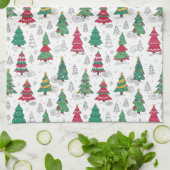 Quirky Whimsical Decorated Christmas Trees Doodles Theedoek (Gevouwen)