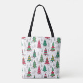 Quirky Whimsical Decorated Christmas Trees Doodles Tote Bag (Achterkant)