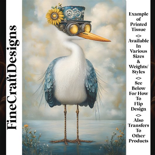 Quirky Whimsy Vogel in Hoed & Vliegerbril BS7 Deco Tissuepapier