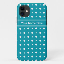 Quirky White Polka Dots op Blauwgroen achtergrond iPhone 11 Hoesje