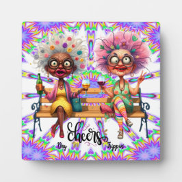 Quirky Wine Ladies Cheers Tafelblad Plaque w / Eze Fotoplaat