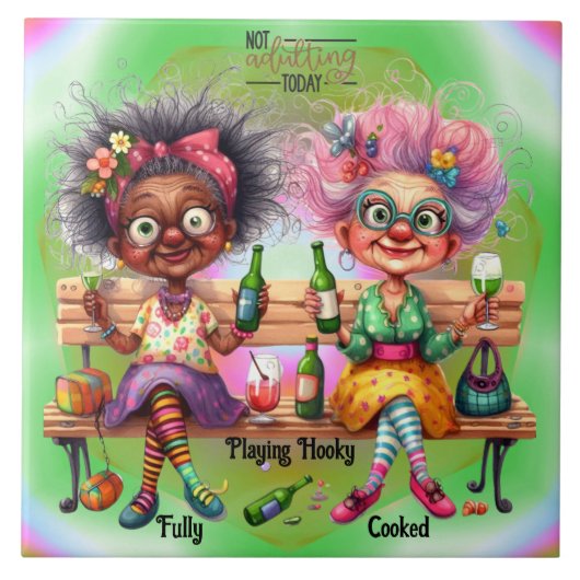 Quirky Wine Ladies Volwassen Keramische Tegel Tegeltje (Voorkant)