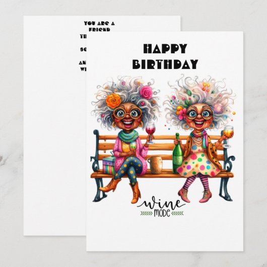 Quirky Wine Ladies Wine Mode Flat Thank You Card Bedankkaart (Voorkant / Achterkant)