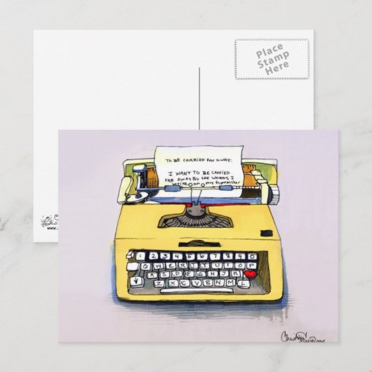 Quirky Yellow Typewriter Briefkaart (Voorkant / Achterkant)