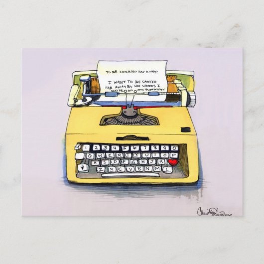 Quirky Yellow Typewriter Briefkaart (Voorkant)