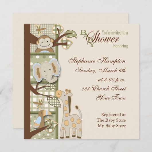 Quited Monkey Baby shower Uitnodiging (Voorkant / Achterkant)