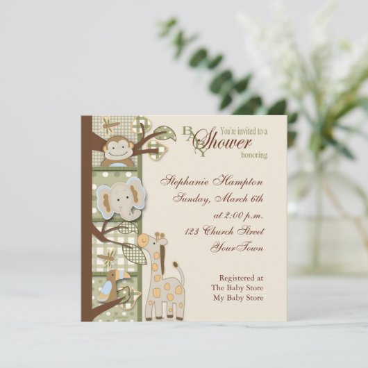 Quited Monkey Baby shower Uitnodiging (Staand voorkant)