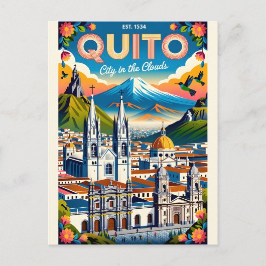Quito Ecuador Retro Reisposter Kunst Briefkaart (Voorkant)