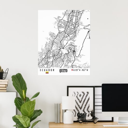 Quito, Ecuador Road Map Art - Earth Tones Poster (Thuiskantoor)