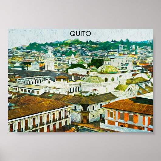 Quito Ecuador Waterverf Illustratie Briefkaart Poster (Voorkant)