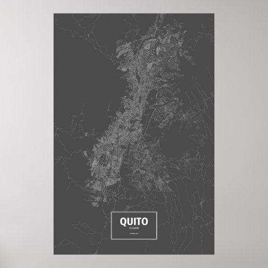 Quito, Ecuador (wit op zwart) Poster (Voorkant)