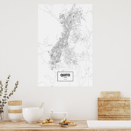Quito, Ecuador (zwart op wit) Poster (Keuken)