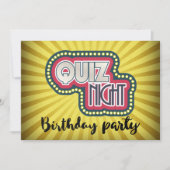 Quiz Night Birthday Trivia Party on Yellow Sunrays Kaart (Voorkant)