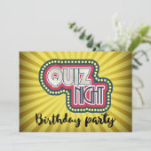 Quiz Night Birthday Trivia Party on Yellow Sunrays Kaart (Staand voorkant)