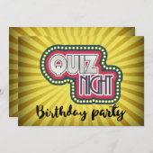 Quiz Night Birthday Trivia Party on Yellow Sunrays Kaart (Voorkant / Achterkant)