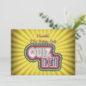 Quiz Night Birthday Trivia Party Yellow Sunburst Kaart (Staand voorkant)