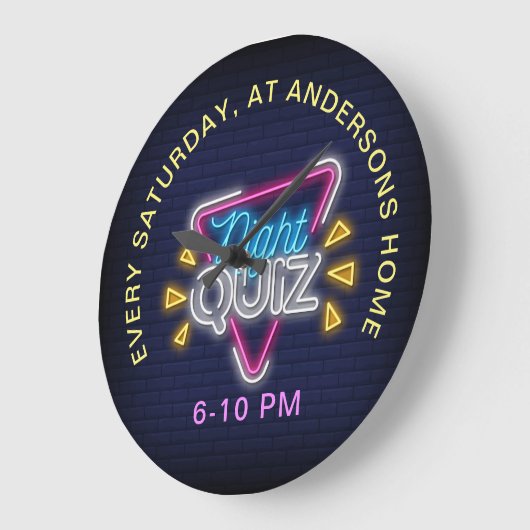 Quiz Night Neon Style tekent aangepaste tekst aan Grote Klok (Hoek)