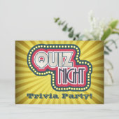 Quiz Night Trivia Party Invitation Kaart (Staand voorkant)