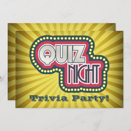 Quiz Night Trivia Party Invitation Kaart (Voorkant / Achterkant)