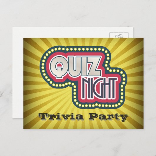 Quiz Night Trivia Party Invitation Uitnodiging Briefkaart (Voorkant / Achterkant)