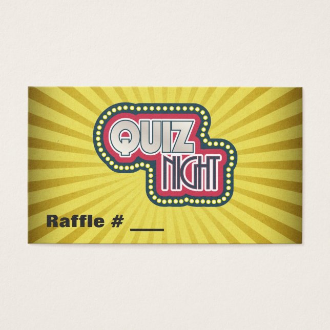 Quiz Night Trivia Party Raffle Ticket Visitekaartje (Voorkant)
